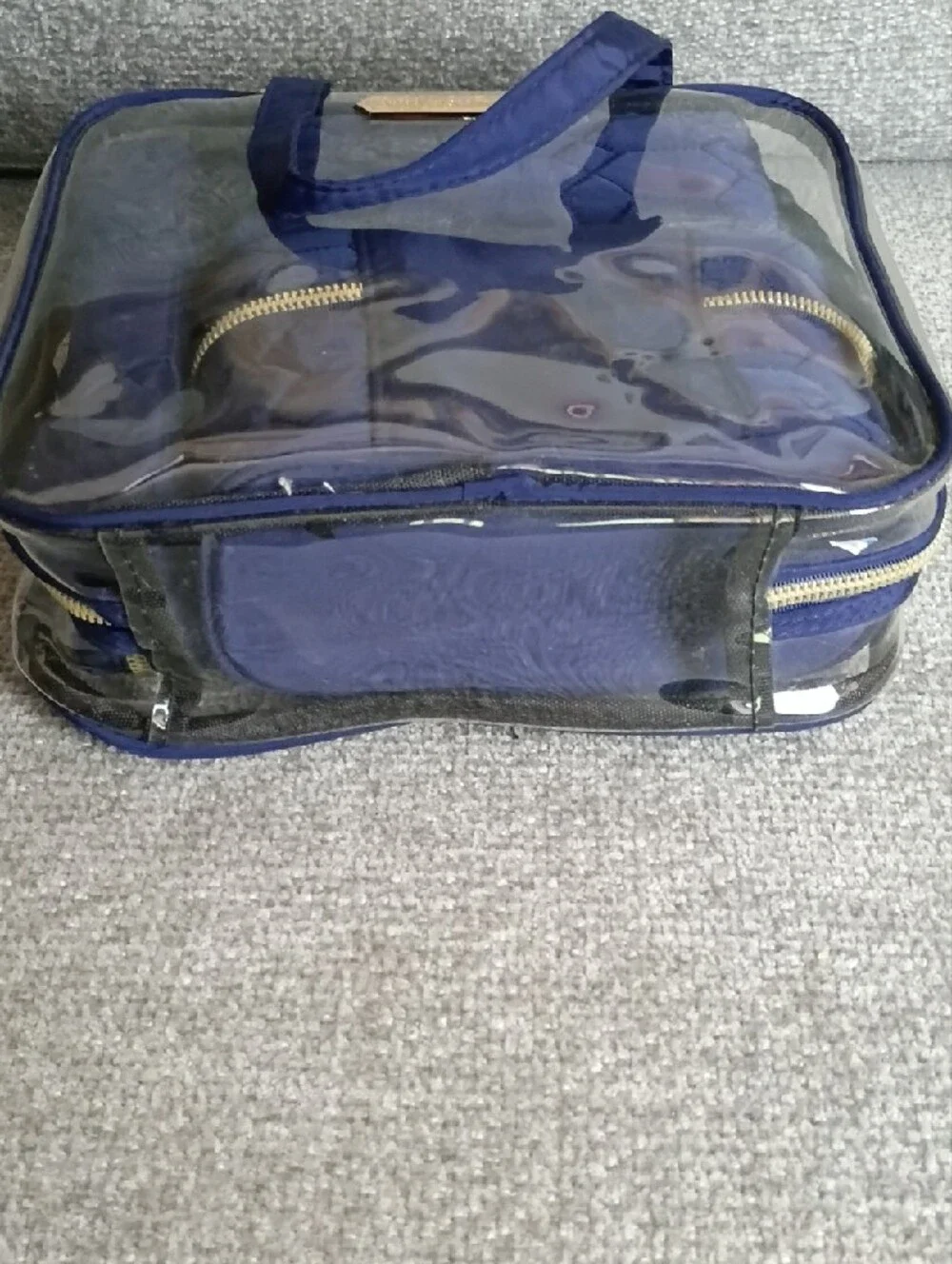 Clear Travel Cosmetic Tote with Navy Quilted Pouches